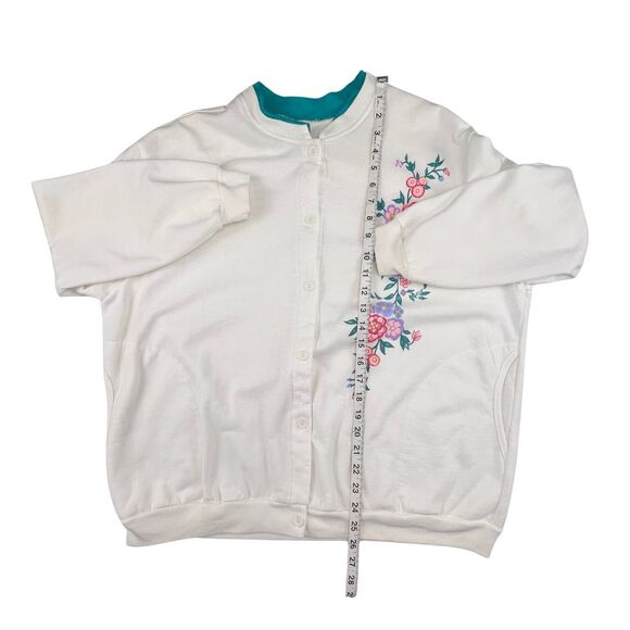 Vtg Blair Cardigan 2XL White Jade Floral Embroidered Knit Grandmacore Cozy Chic - Picture 4 of 9